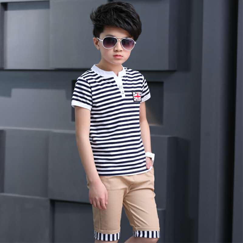 Fashion Big boy size 120-170,2-14y 2PCS Kids boys T-shirt + Pants suit casual suit