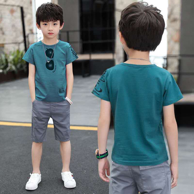 Fashion Big boy size 120-170,2-14y 2PCS Kids boys T-shirt + Pants suit casual suit