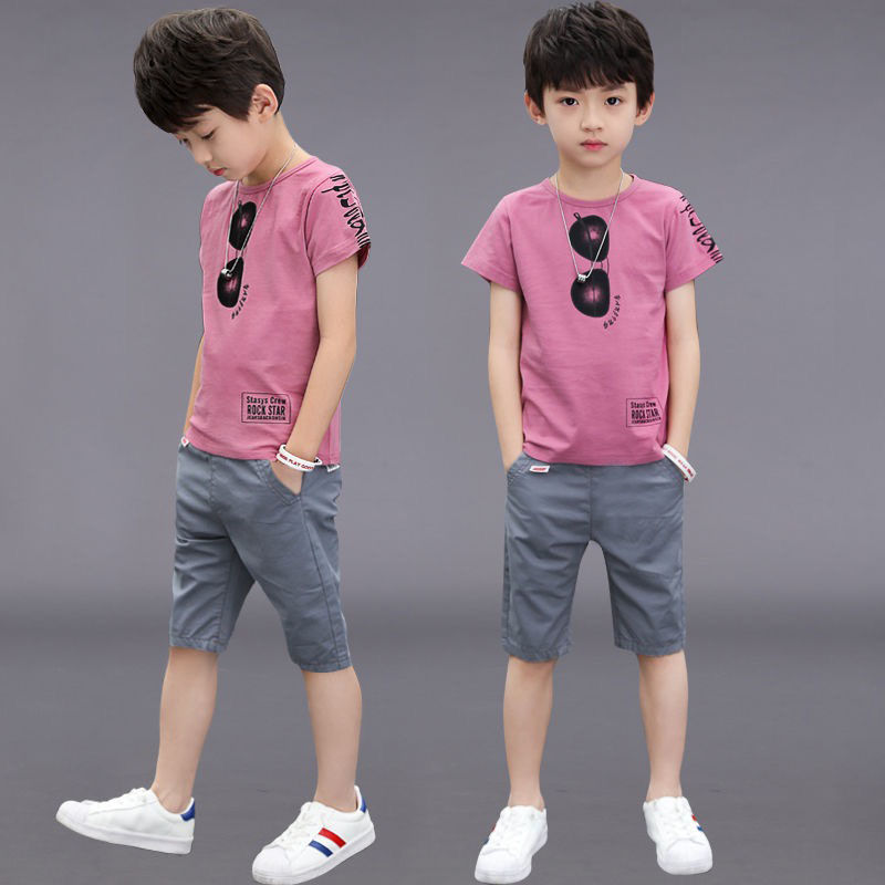 Fashion Big boy size 120-170,2-14y 2PCS Kids boys T-shirt + Pants suit casual suit