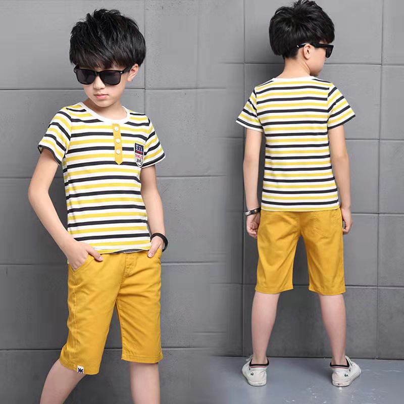 Fashion Big boy size 120-170,2-14y 2PCS Kids boys T-shirt + Pants suit casual suit