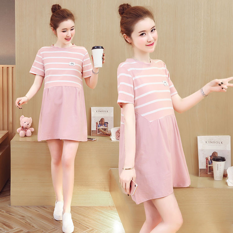 women dress summer dress striped suit mid-length dress two-piece suit  Maternity Clothing