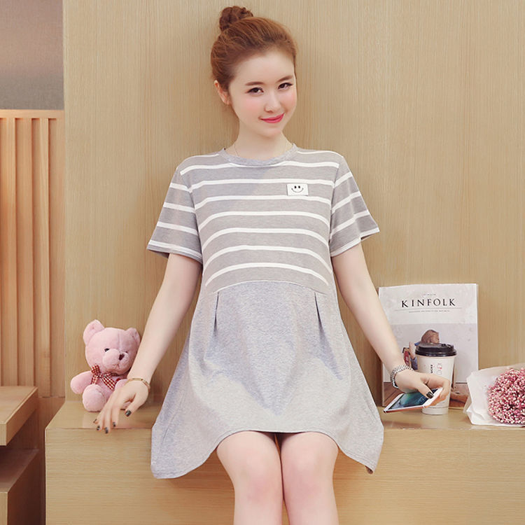 women dress summer dress striped suit mid-length dress two-piece suit  Maternity Clothing