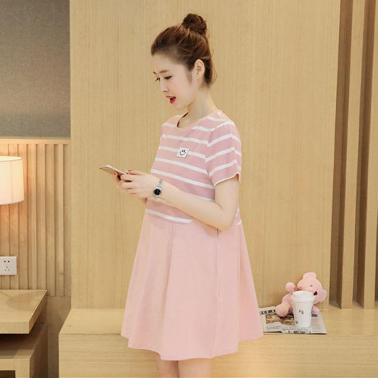 women dress summer dress striped suit mid-length dress two-piece suit  Maternity Clothing