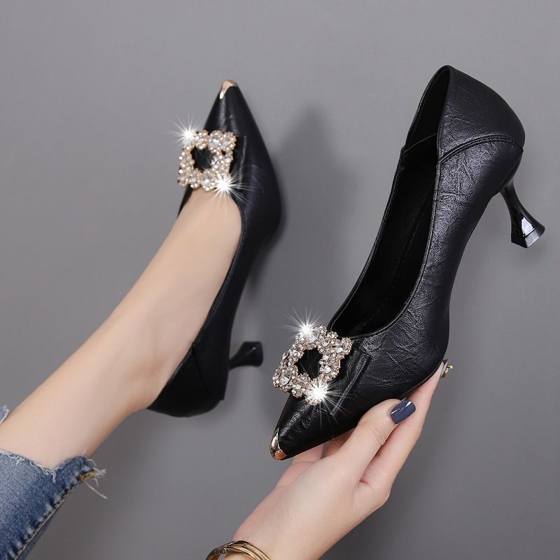 New high heels women's slim heel pointed middle heel women's work shoes Heels