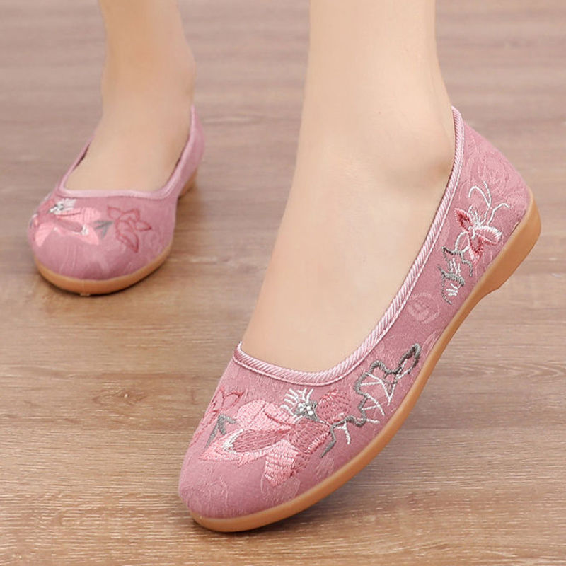 Summer mom single shoes ethnic breathable embroidered flat shoes