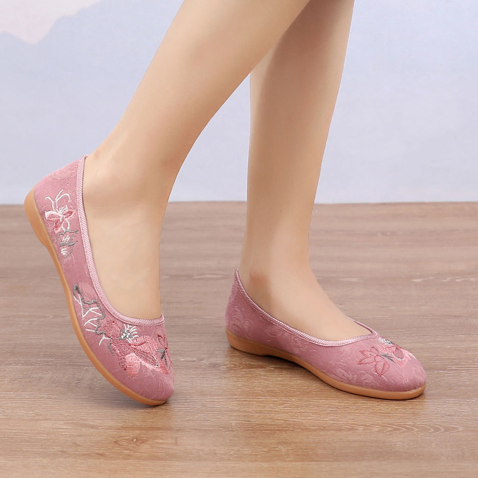 Summer mom single shoes ethnic breathable embroidered flat shoes