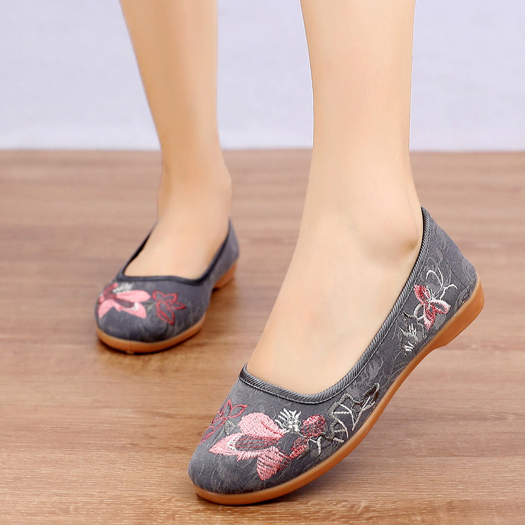 Summer mom single shoes ethnic breathable embroidered flat shoes