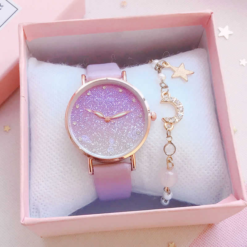 Purple gradient starry sky ladies watch female student simple female watch