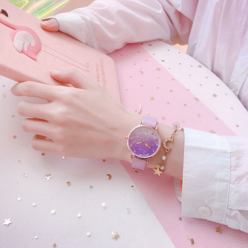 Purple gradient starry sky ladies watch female student simple female watch