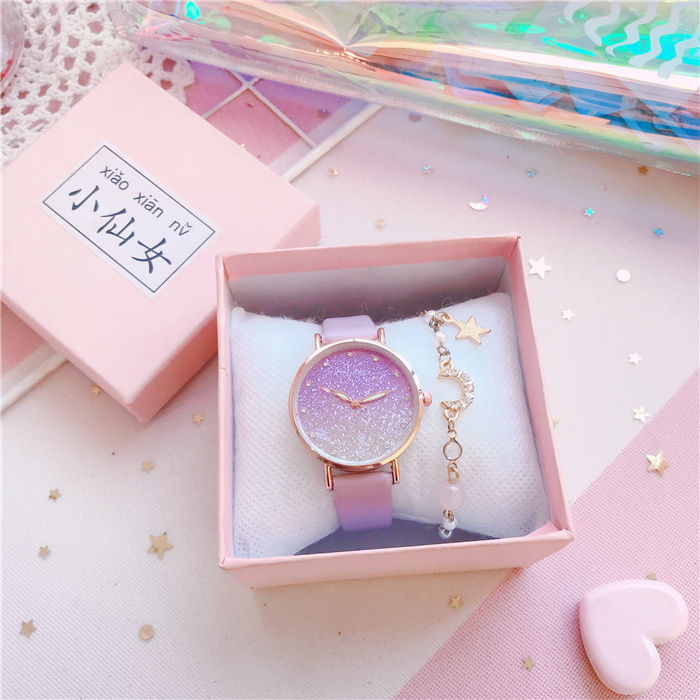 Purple gradient starry sky ladies watch female student simple female watch