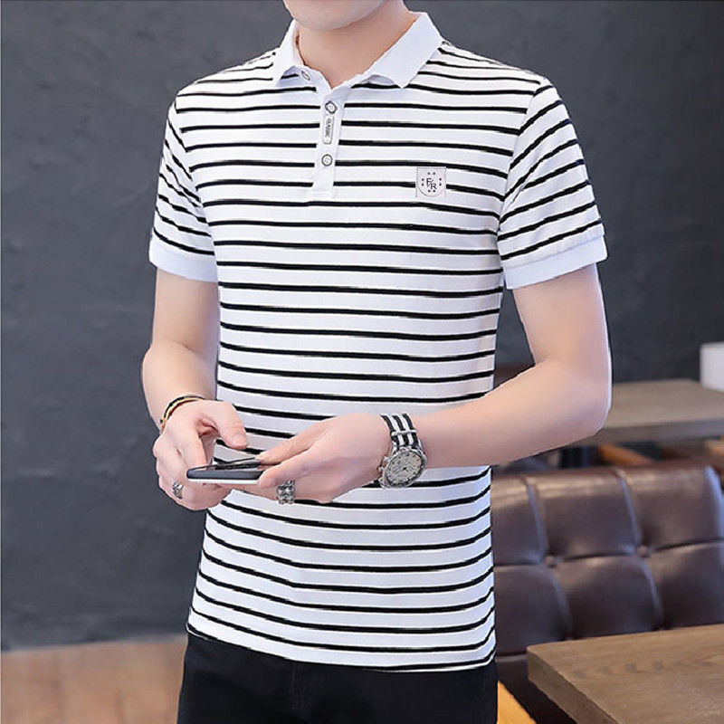 Men&apos;s short-sleeved T-shirt men&apos;s youth striped slim top polo