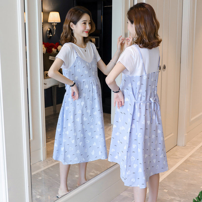 Summer maternity dress loose mid-length holiday two-piece maternity dress