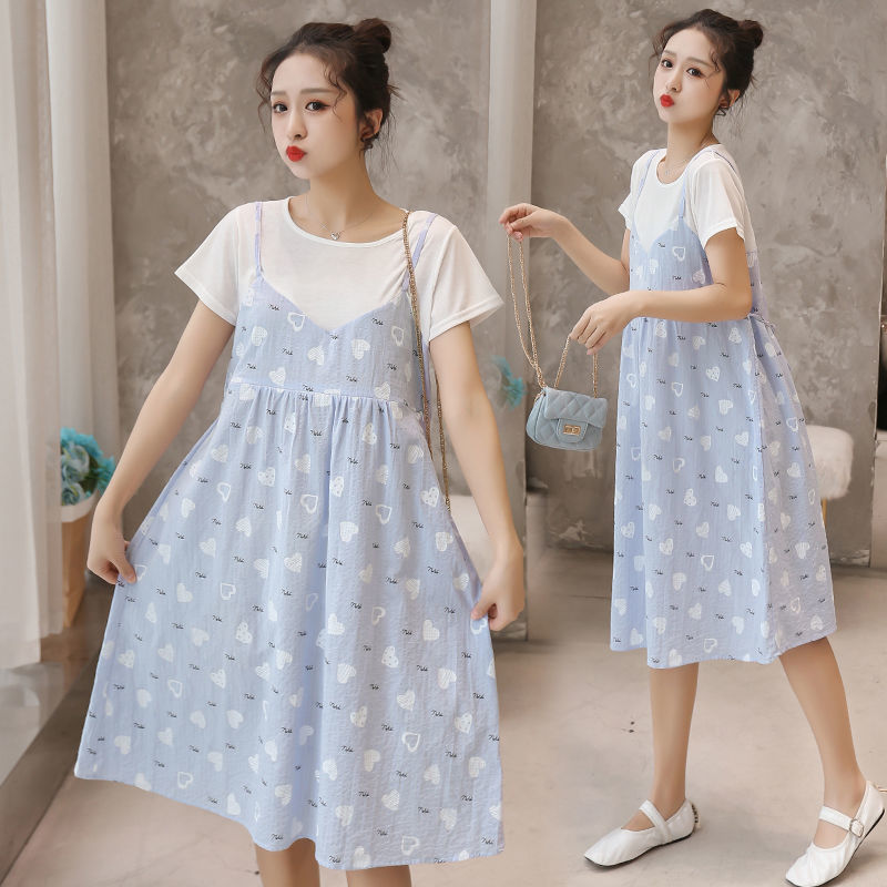 Summer maternity dress loose mid-length holiday two-piece maternity dress