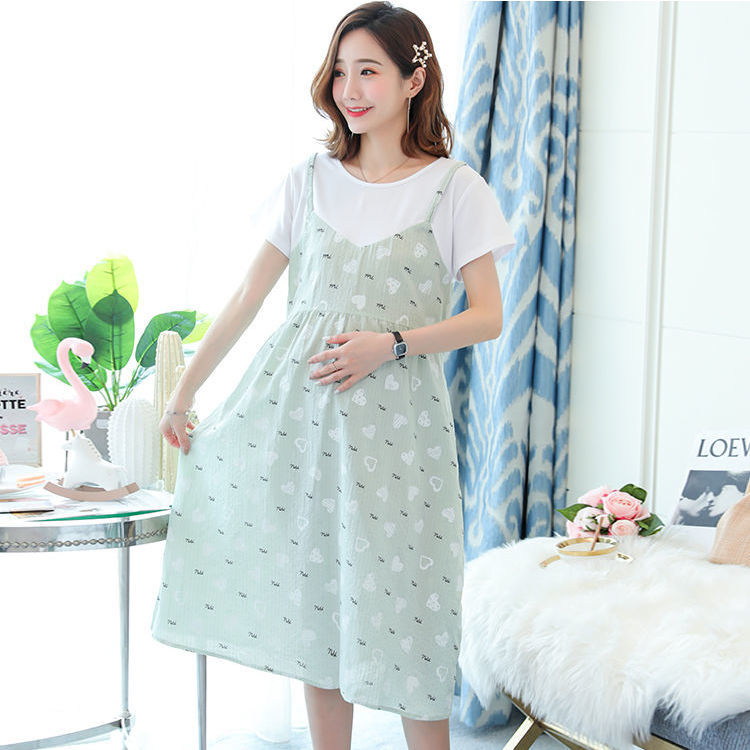 Summer maternity dress loose mid-length holiday two-piece maternity dress