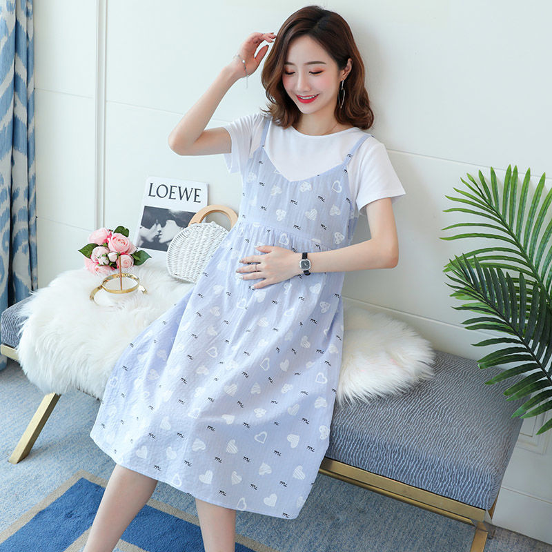 Summer maternity dress loose mid-length holiday two-piece maternity dress