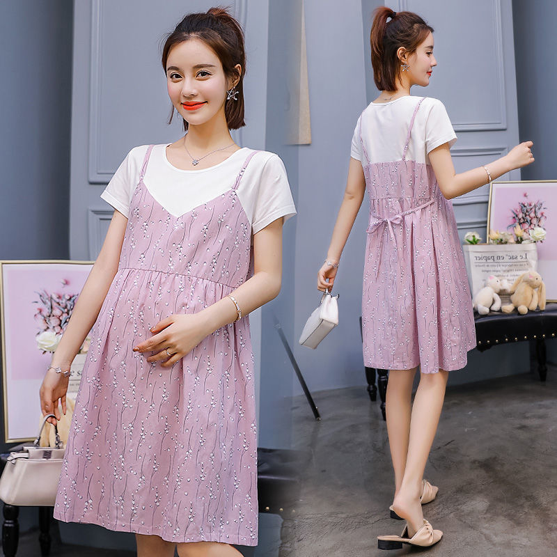 Summer maternity dress loose mid-length holiday two-piece maternity dress