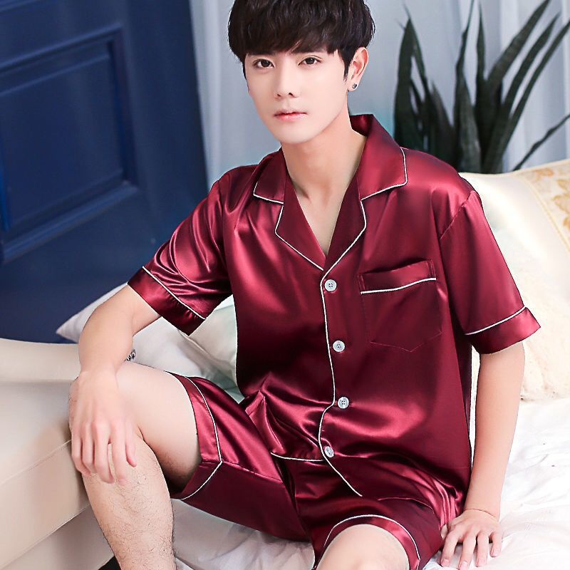 Pajamas men&apos;s summer short-sleeved shorts ice silk thin silk men&apos;s pajamas