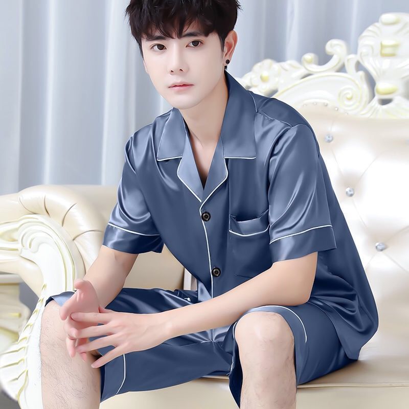 Pajamas men&apos;s summer short-sleeved shorts ice silk thin silk men&apos;s pajamas