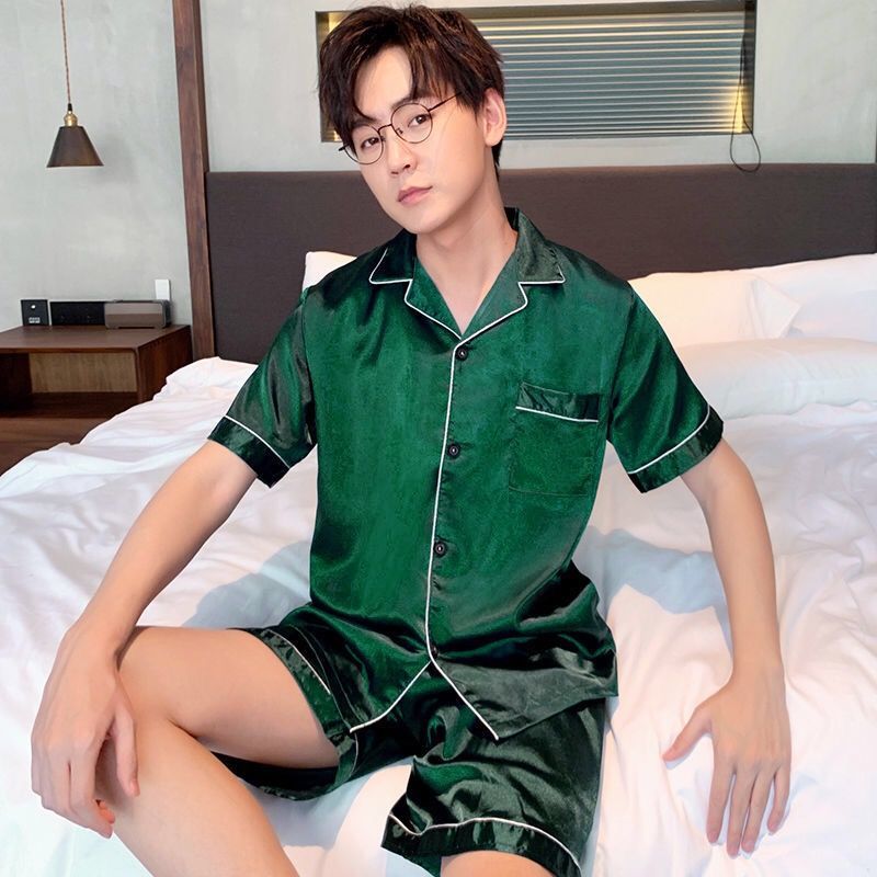 Pajamas men&apos;s summer short-sleeved shorts ice silk thin silk men&apos;s pajamas