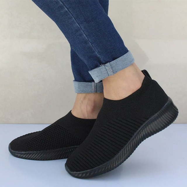 Women Shoes Knitting Sock Sneakers Women shoesSlip On Flat Shoes Women Athletic Plus Size Loafers Flats Walking krasovki Famela