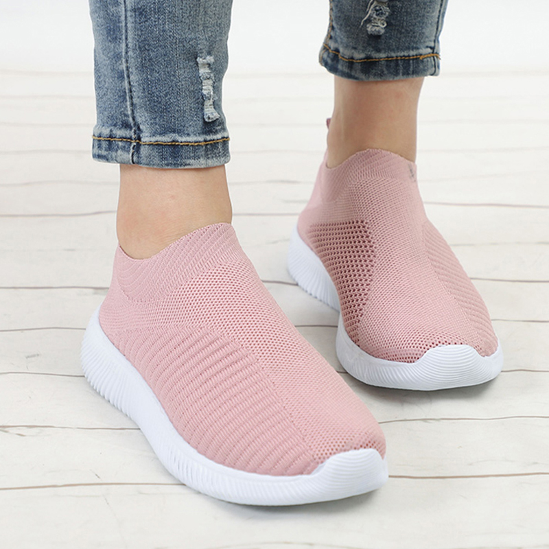 Women Shoes Knitting Sock Sneakers Women shoesSlip On Flat Shoes Women Athletic Plus Size Loafers Flats Walking krasovki Famela