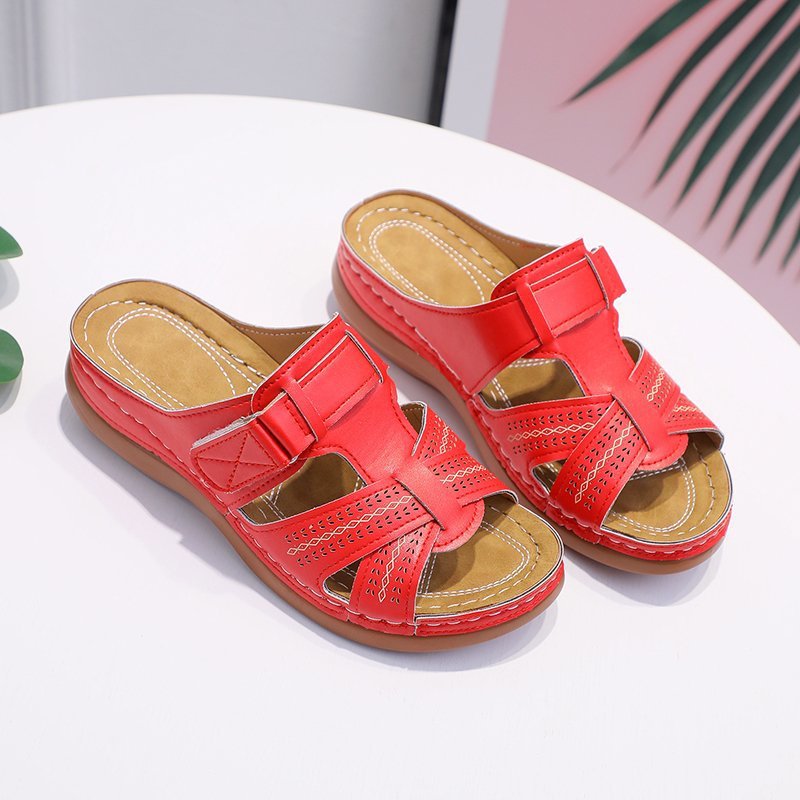 Large size 38 -42  women's shoes hollow wedge heel Velcro sandals women's slippers