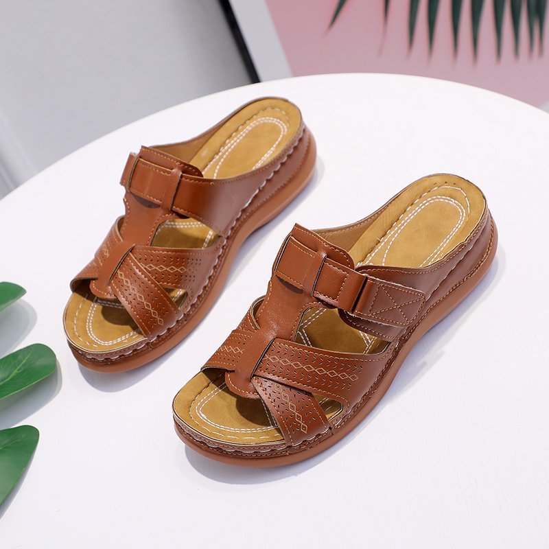 Large size 38 -42  women's shoes hollow wedge heel Velcro sandals women's slippers