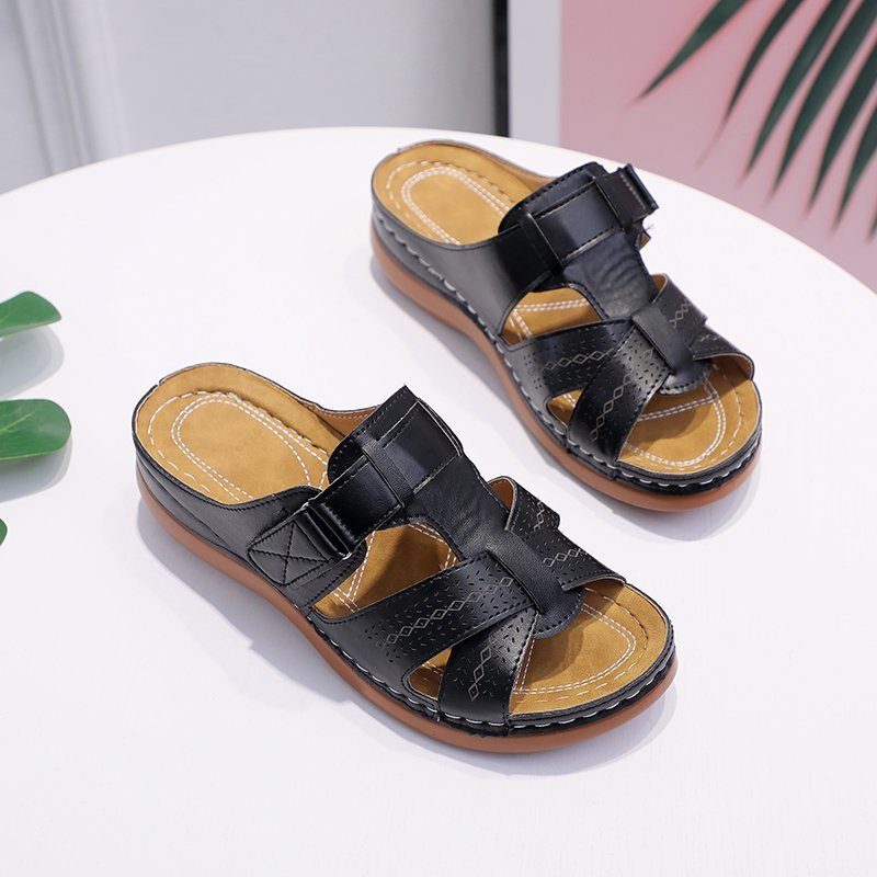 Large size 38 -42  women's shoes hollow wedge heel Velcro sandals women's slippers