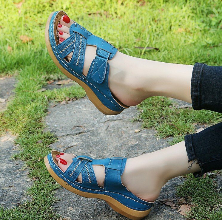 Large size 38 -42  women's shoes hollow wedge heel Velcro sandals women's slippers