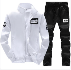 Men Casual Embroidery Sets Men's Jacket + Pants Solid Suit Sportswear Fashion Tracksuit Set Male Brand Boy Clothing Two-Piece Outfits clothe White M Onesize