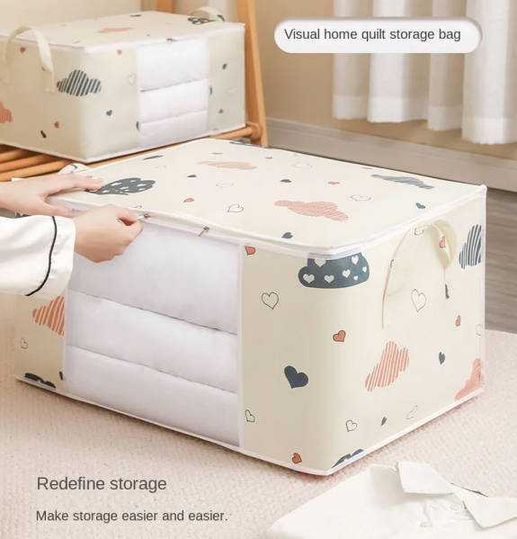 2pc large capacity storage bag 75L  bag non-woven fabric oversized moisture-proof luggage duvet cloth storage bag storage bag Fast delivery within 1-5 days