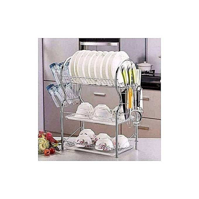 3-Tier Dish Rack / Utensils Rack Stainless Steel with Drain Board