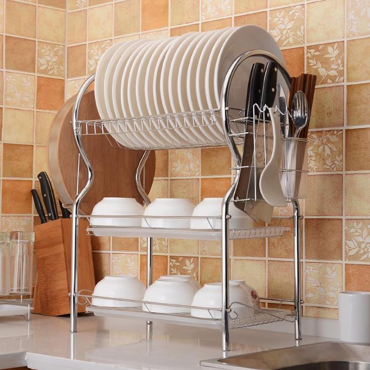 3-Tier Dish Rack / Utensils Rack Stainless Steel with Drain Board