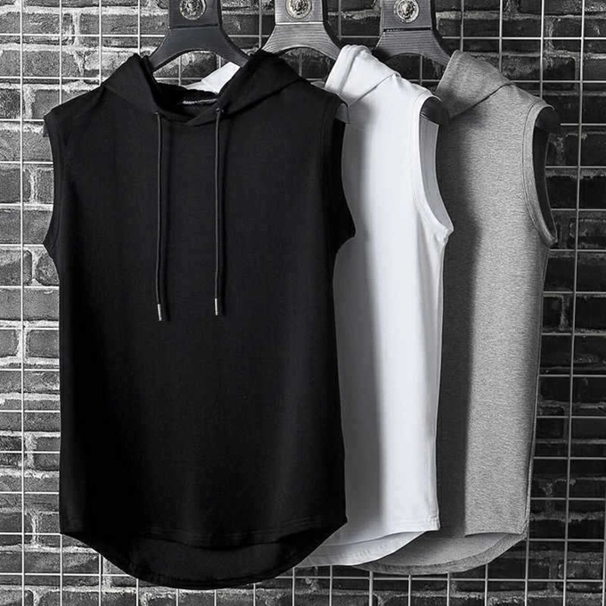 Men Gym Tank Top Summer Clothing Bodybuilding Workout Fashion Fitness Singlets Sleeveless Hood Muscle Shirt Men Vest