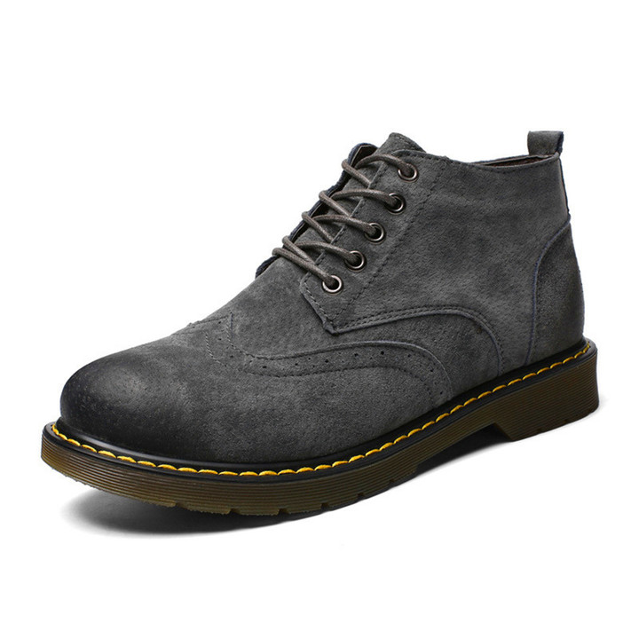 New Large Shoes, Men's High Uppers, Leather Block Tide Shoes, Martin Boots, 2019