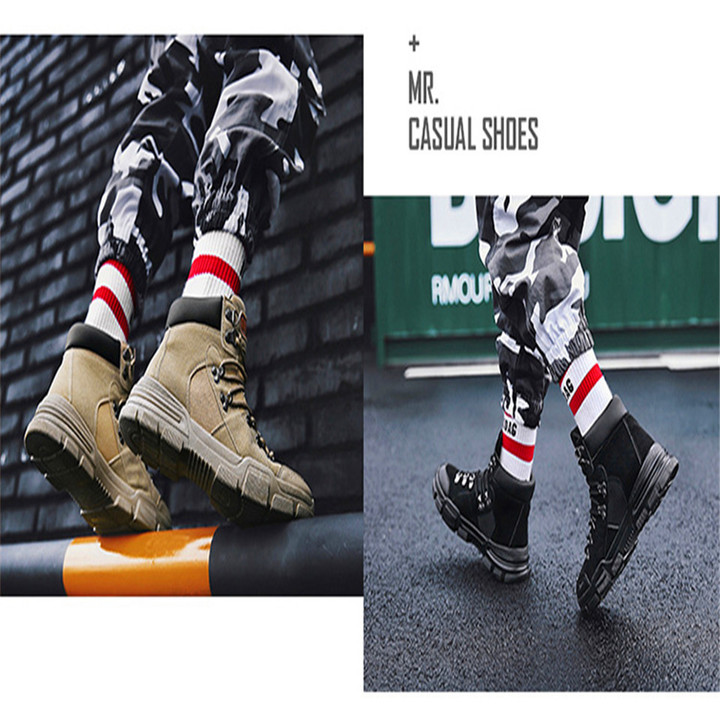 Spring 2019 New Shoes Men&apos;s High Help Martin Boots Fashion Thick-soled Sports Shoes Have gifts