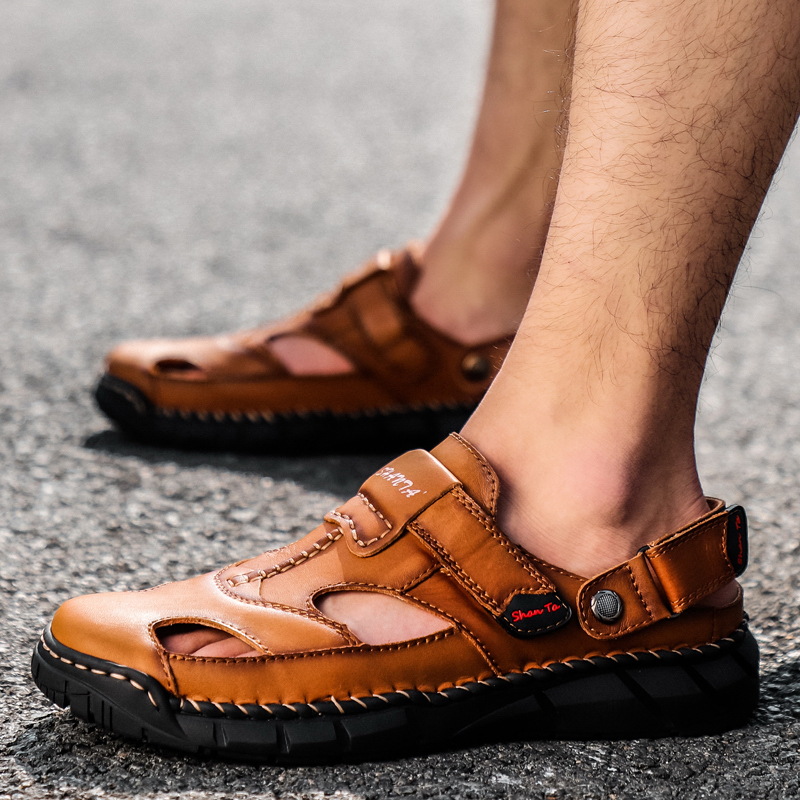 Large men's casual sandals top leather top summer slippers