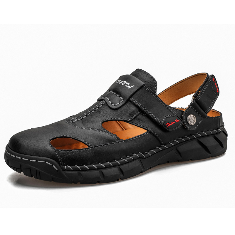 Large men's casual sandals top leather top summer slippers