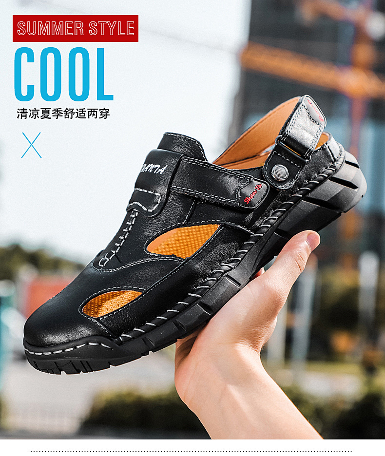 Large men's casual sandals top leather top summer slippers