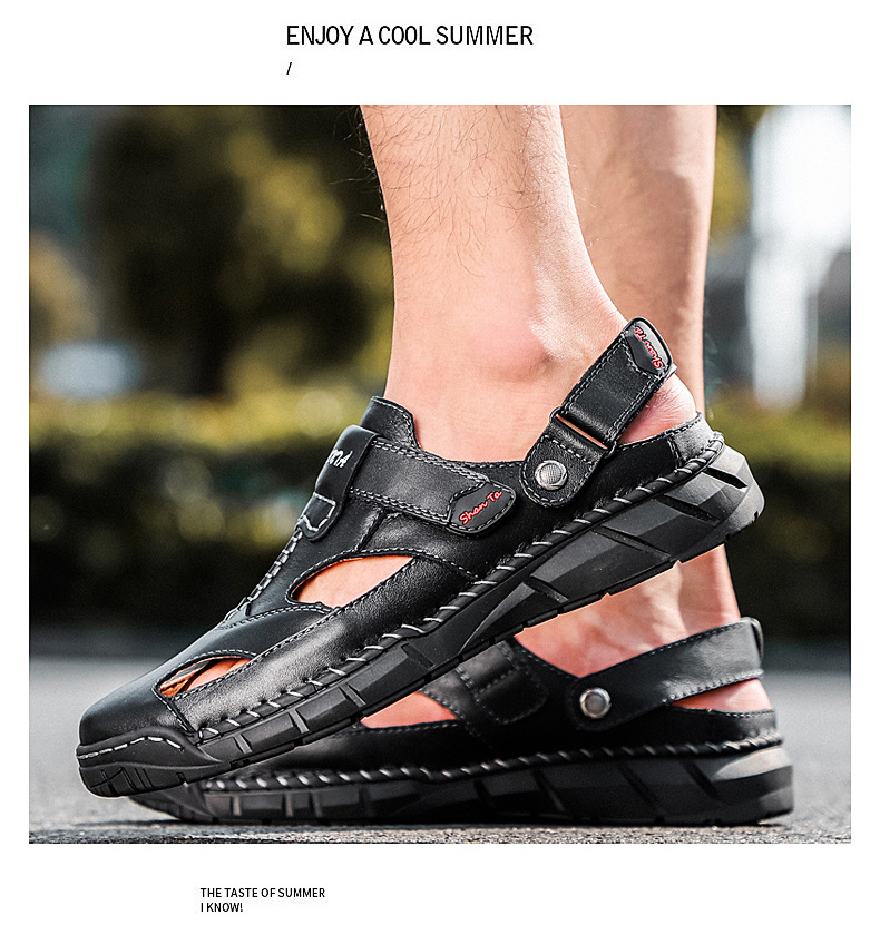 Large men's casual sandals top leather top summer slippers