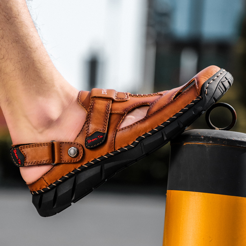 Large men's casual sandals top leather top summer slippers