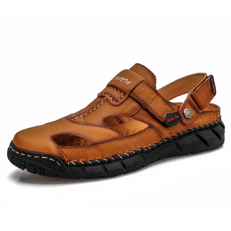 Large men's casual sandals top leather top summer slippers