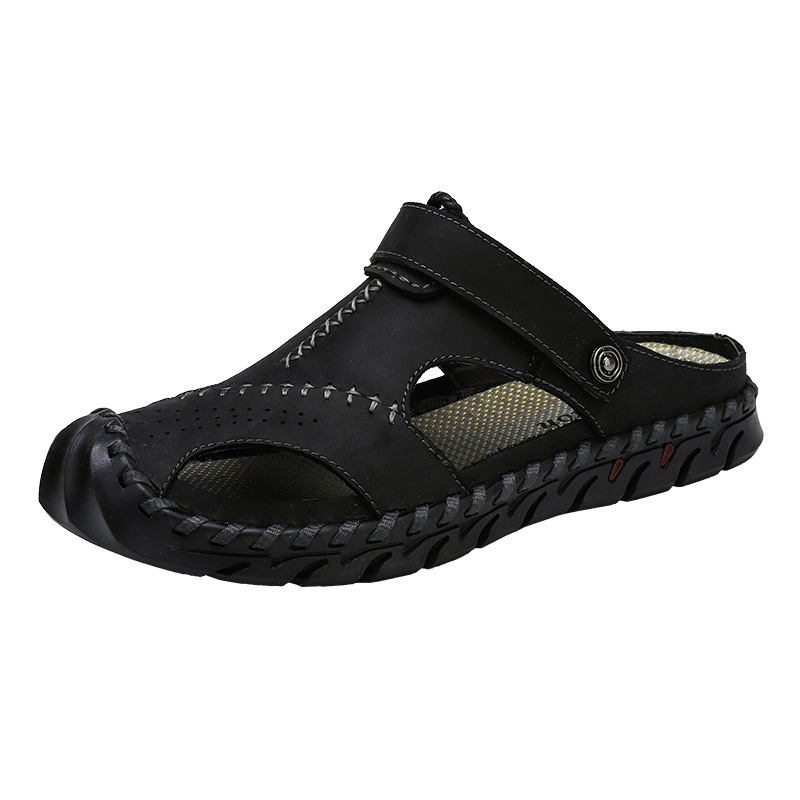 Big wharf layer cowhide sandals Baotou slippers dual purpose fashion buckle casual men's shoes