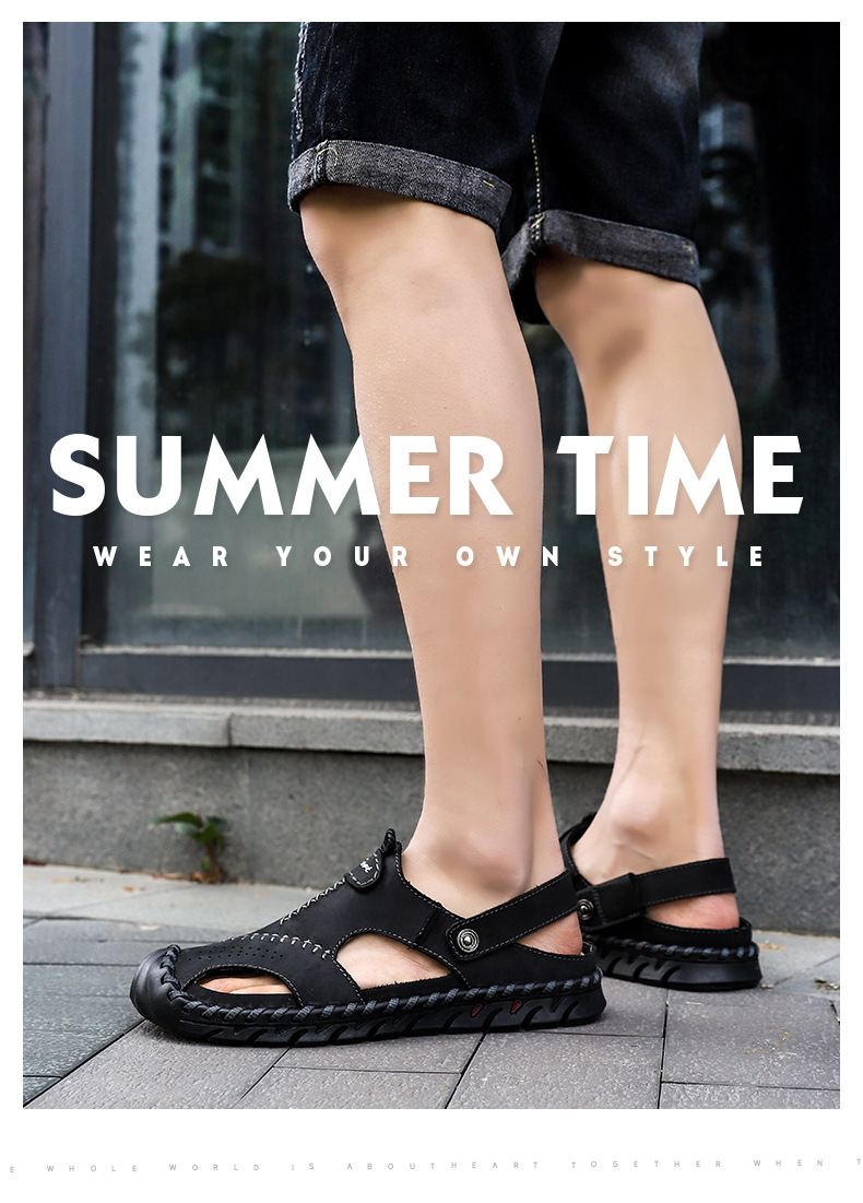 Big wharf layer cowhide sandals Baotou slippers dual purpose fashion buckle casual men's shoes