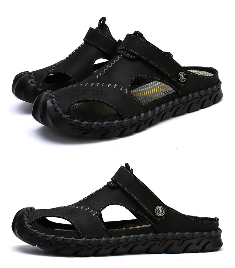 Big wharf layer cowhide sandals Baotou slippers dual purpose fashion buckle casual men's shoes