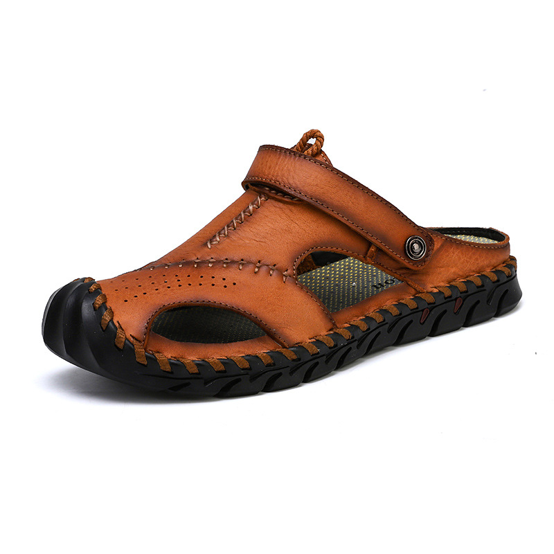 Big wharf layer cowhide sandals Baotou slippers dual purpose fashion buckle casual men's shoes