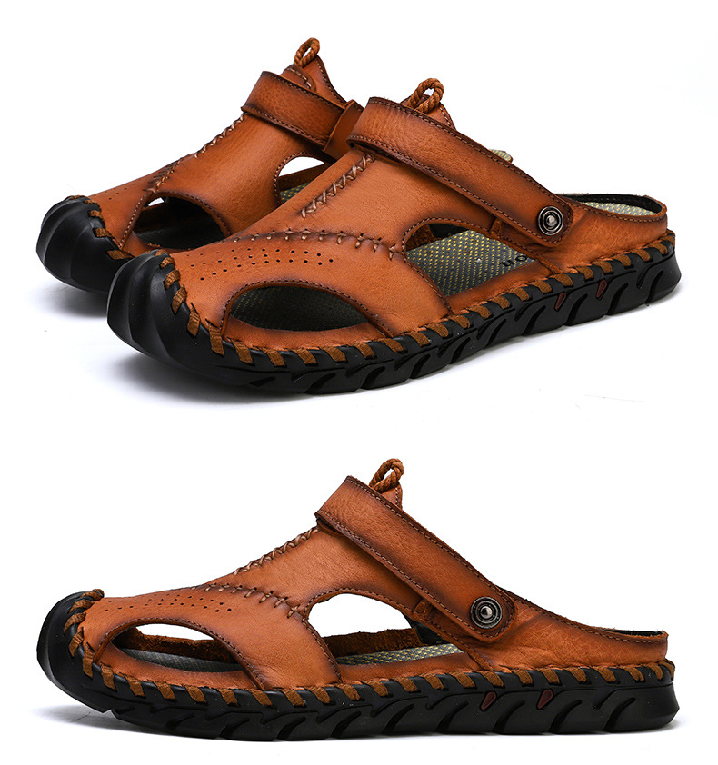 Big wharf layer cowhide sandals Baotou slippers dual purpose fashion buckle casual men's shoes