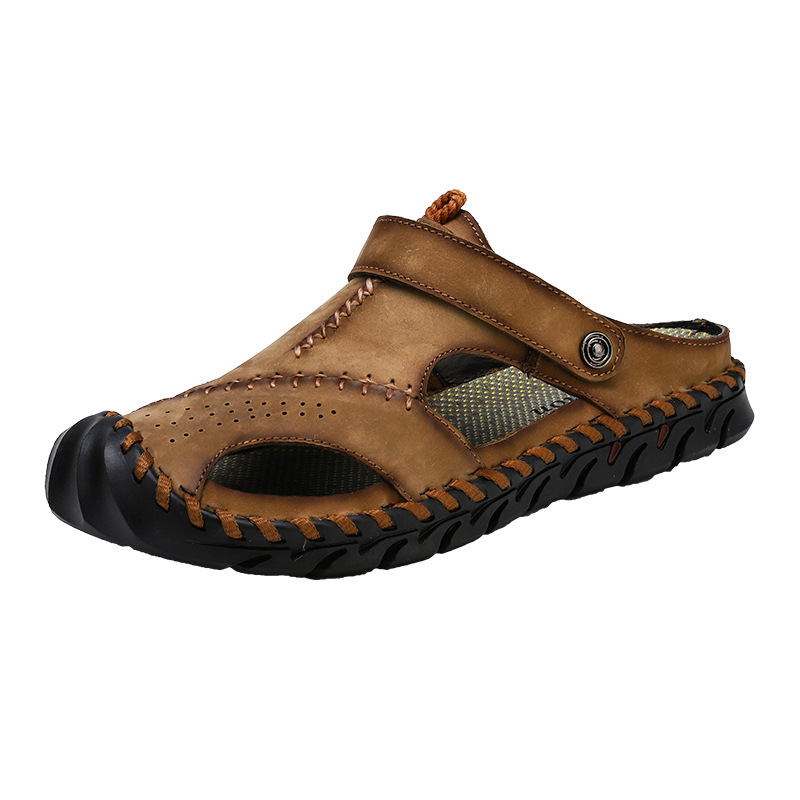 Big wharf layer cowhide sandals Baotou slippers dual purpose fashion buckle casual men's shoes