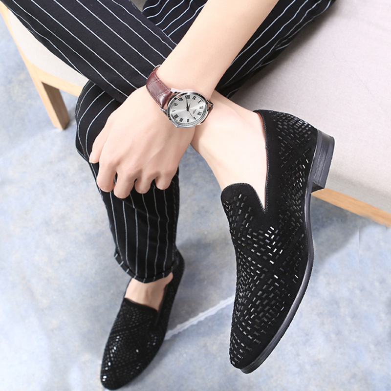 Men's pointed leather shoes Rhinestone Hair Stylist fashion men's shoes cool African men's shoes