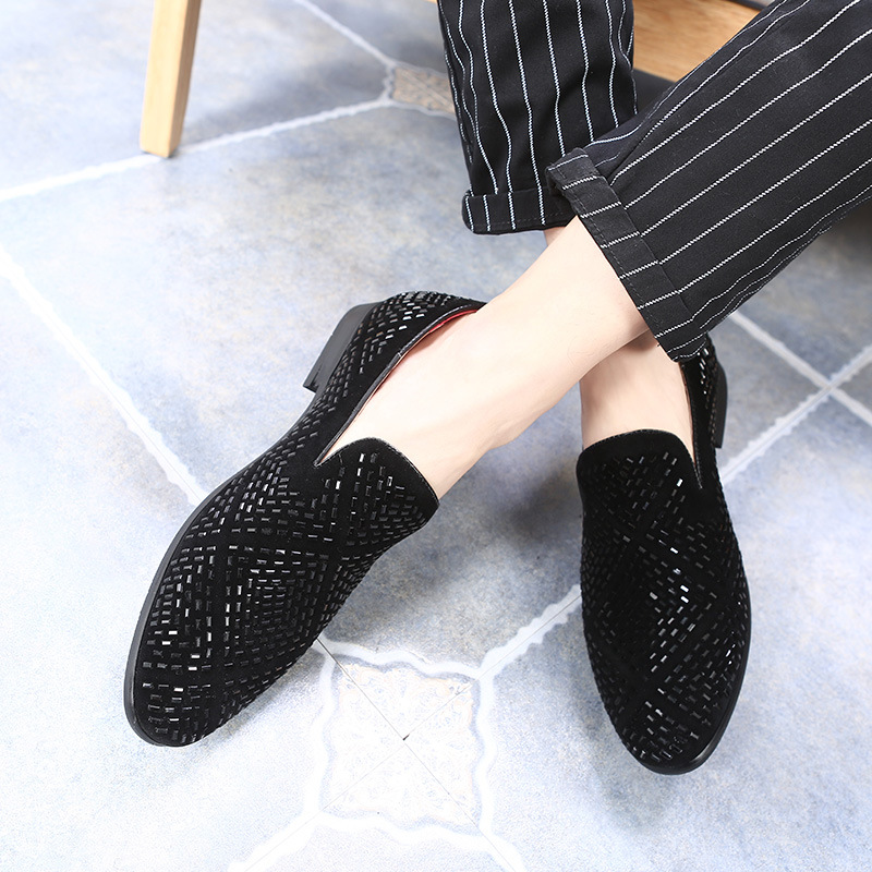 Men's pointed leather shoes Rhinestone Hair Stylist fashion men's shoes cool African men's shoes
